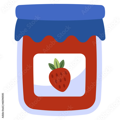 Conceptualizing flat design icon of strawberry jam bottle 