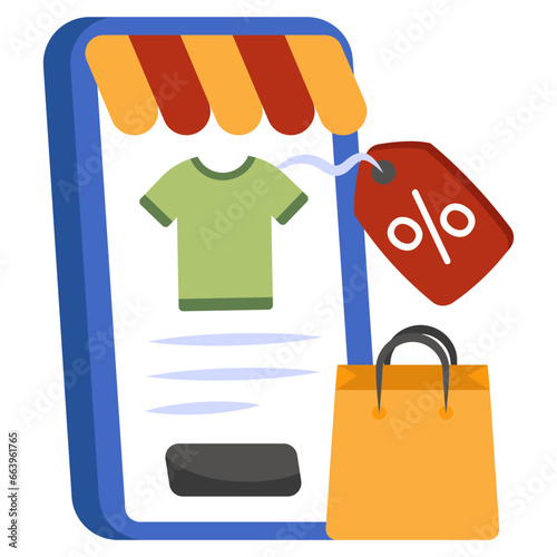 A flat design icon of mobile shopping sale 