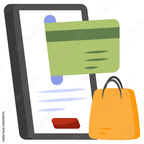     Card inside smartphone with tote, icon of mobile card payment 