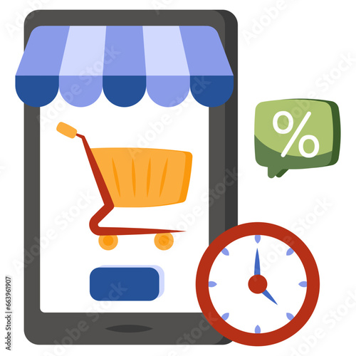 Modern design icon of mobile shopping time 