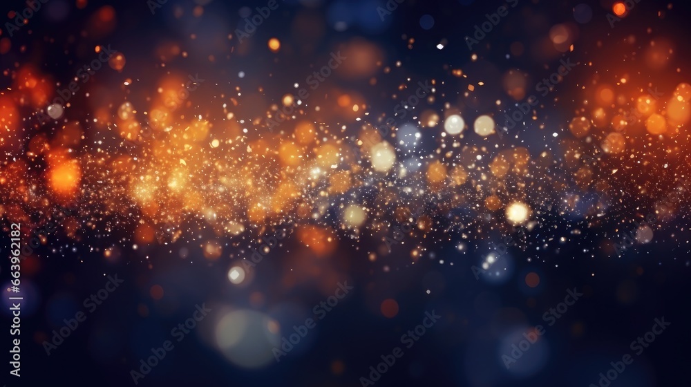 Abstract particle dark blue and glow glitter wave and light bokeh background.