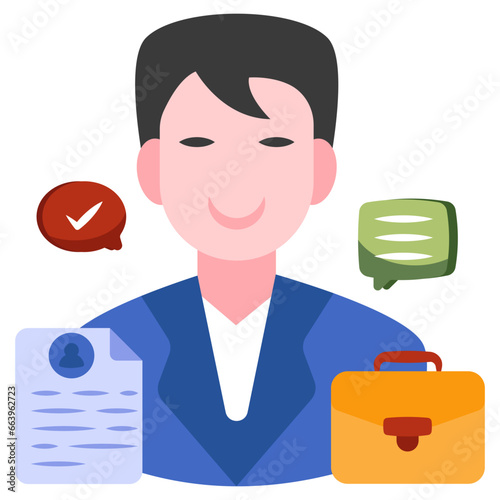 A flat design icon of curriculum vitae with avatar showcasing job seeker