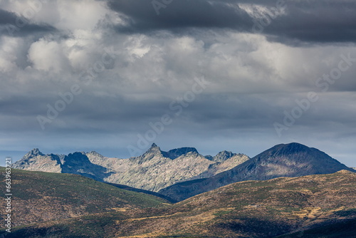 Sierra de Gredos mountains with storm clouds, Avila, Spain.
