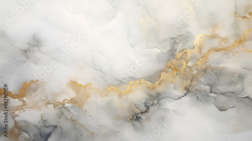 Abstract fractal marble pattern, in the style of pale gray and gold, marbleized, expressionistic madness, iridescence / opalescence, mixed media printing.