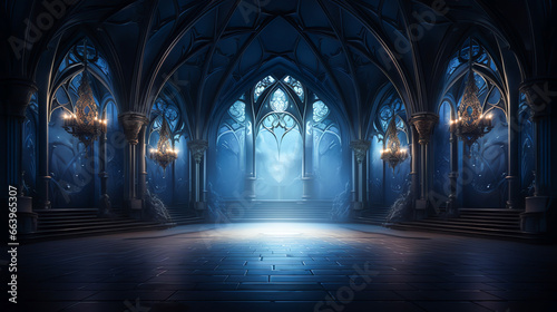 A fantasy empty hall cathedral background of castle gothic