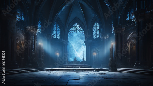 A fantasy empty hall cathedral background of castle gothic