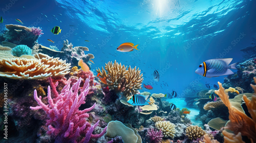 Colorful Corals and Fish in Underwater Reef