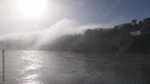 View of the foggy river Douro Time Lapse in Porto City, Portugal