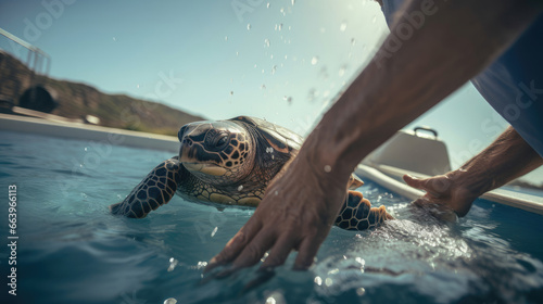 Releasing a sea turtle: a symbol of conservation's tireless work to protect marine life photo