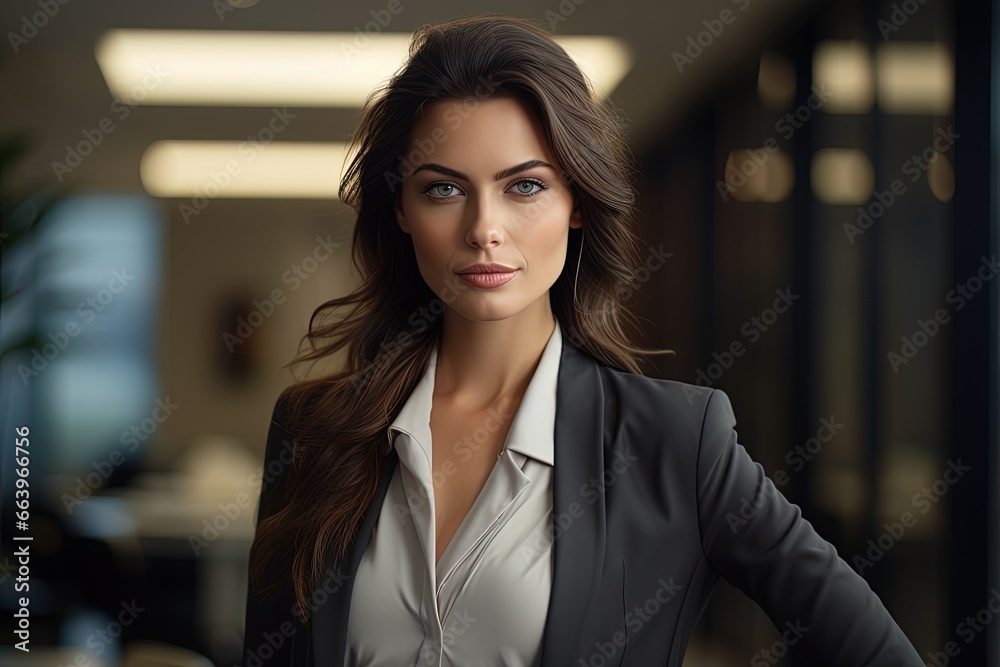 Naklejka premium Confident and Professional Woman in Office Setting, Businesswoman