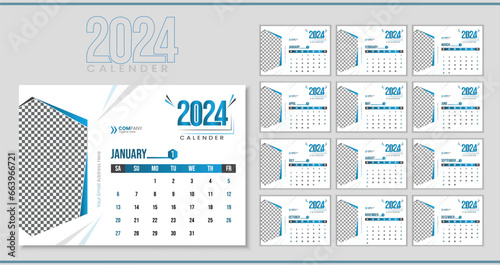 desk calendar for new year,  wall calendar template for 2024, new year 12 page calendar design, 12 months Planner, 2024 calendar 