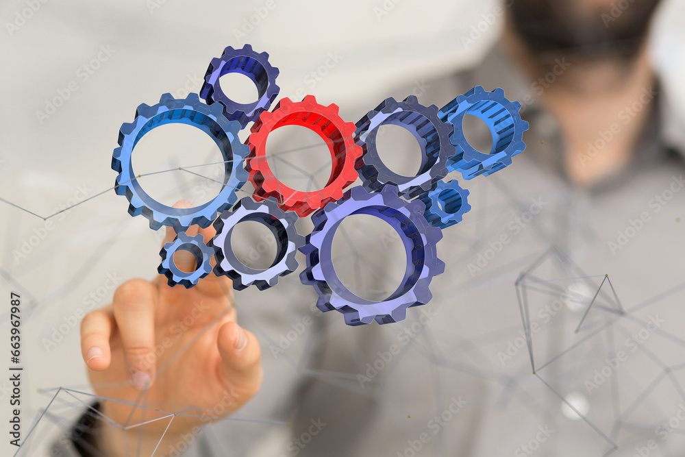 gear system data. Connecting lines and dots.Big data visualization - connection gear system data. Connecting lines and dots.Big data visualization - connection