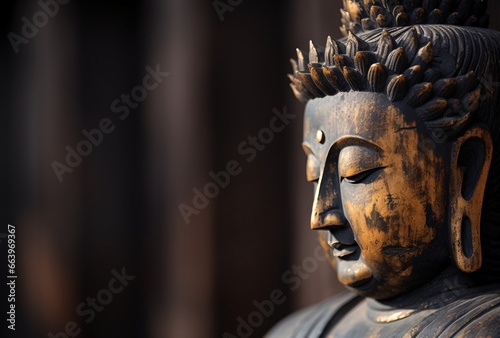 Serene Close-up of Wooden Buddha Face