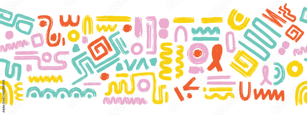 Brush paint curve stripe pattern, marker stroke abstract organic shapes, vector bold wavy doodle. Color raw lines swirl contemporary ink geometric elements rough modern scribble. Brush doodle graffiti