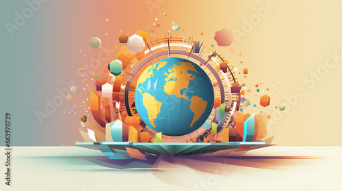 Estadísticas y concepto de red global con vista frontal del brillante mapa mundial digital. Fondo cibernético mundo digital futurista y tecnología global