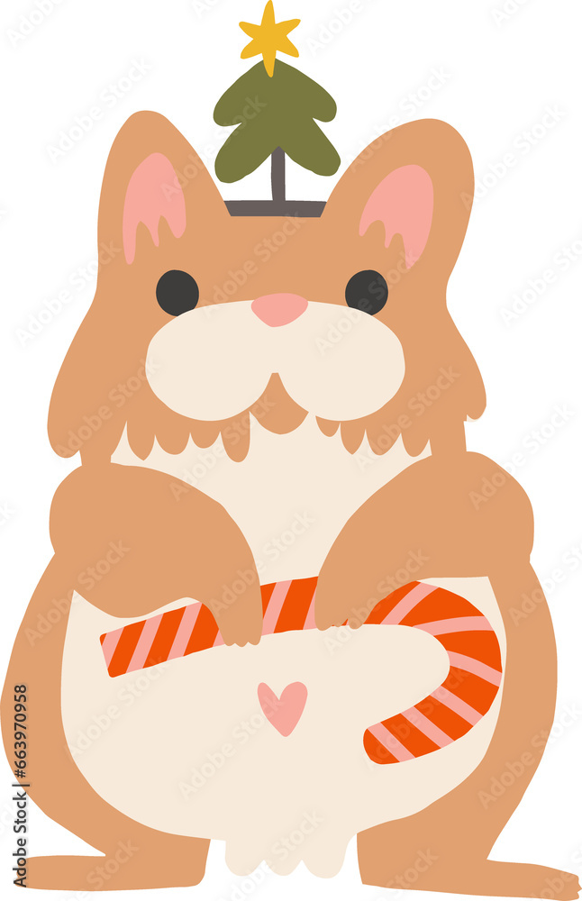 Funny hamster with christmas accessories. Cute Christmas holiday png element. Hand drawn in simple cartoon style Funny hamster with christmas accessories. Cute Christmas holiday png element. Hand drawn in simple cartoon style