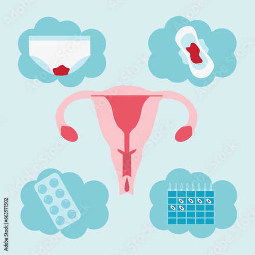 Menstruation calendar, Tracking of menstrual cycle period days. flat vector illustration.