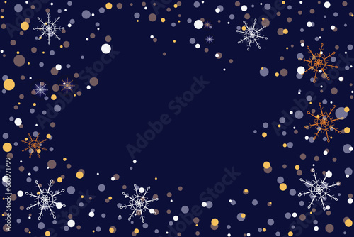 Magical heavy snow flakes Navy backdrop December Snowstorm speck ice particles Snowfall frozen sky white teal blue wallpaper Rime white snowflakes vector Snow hurricane landscape Copy space for text