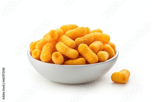 Crispy Cheesy Potato Chips in White Bowl - Savory Snack on White Background