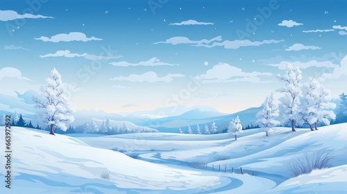 A vector illustration of a serene snow-covered landscape, ideally suited for holiday or winter-themed design projects
