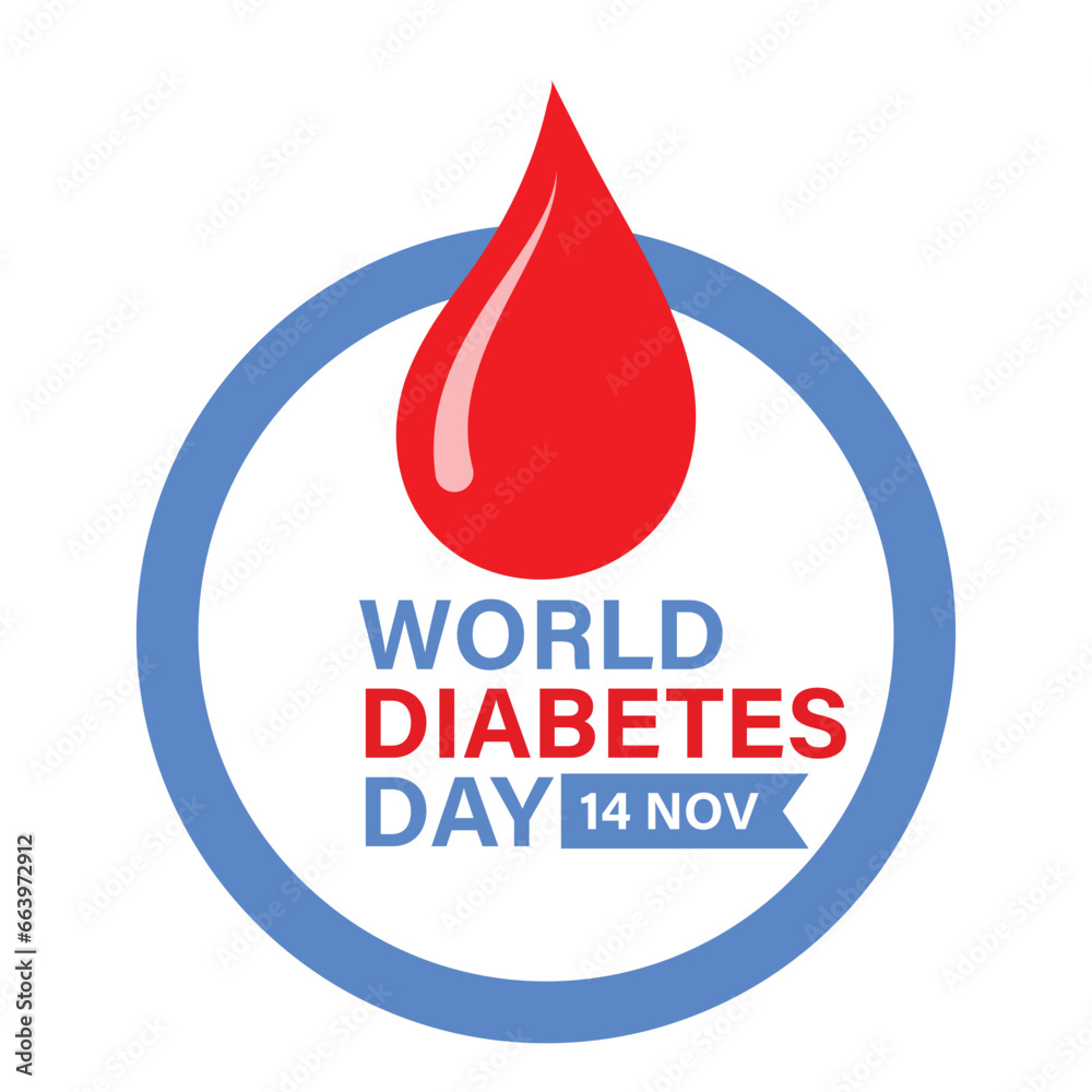 World Diabetes Day Awareness Poster - Circular Ring and Blood Drip Badge Vector World Diabetes Day Awareness Poster - Circular Ring and Blood Drip Badge Vector