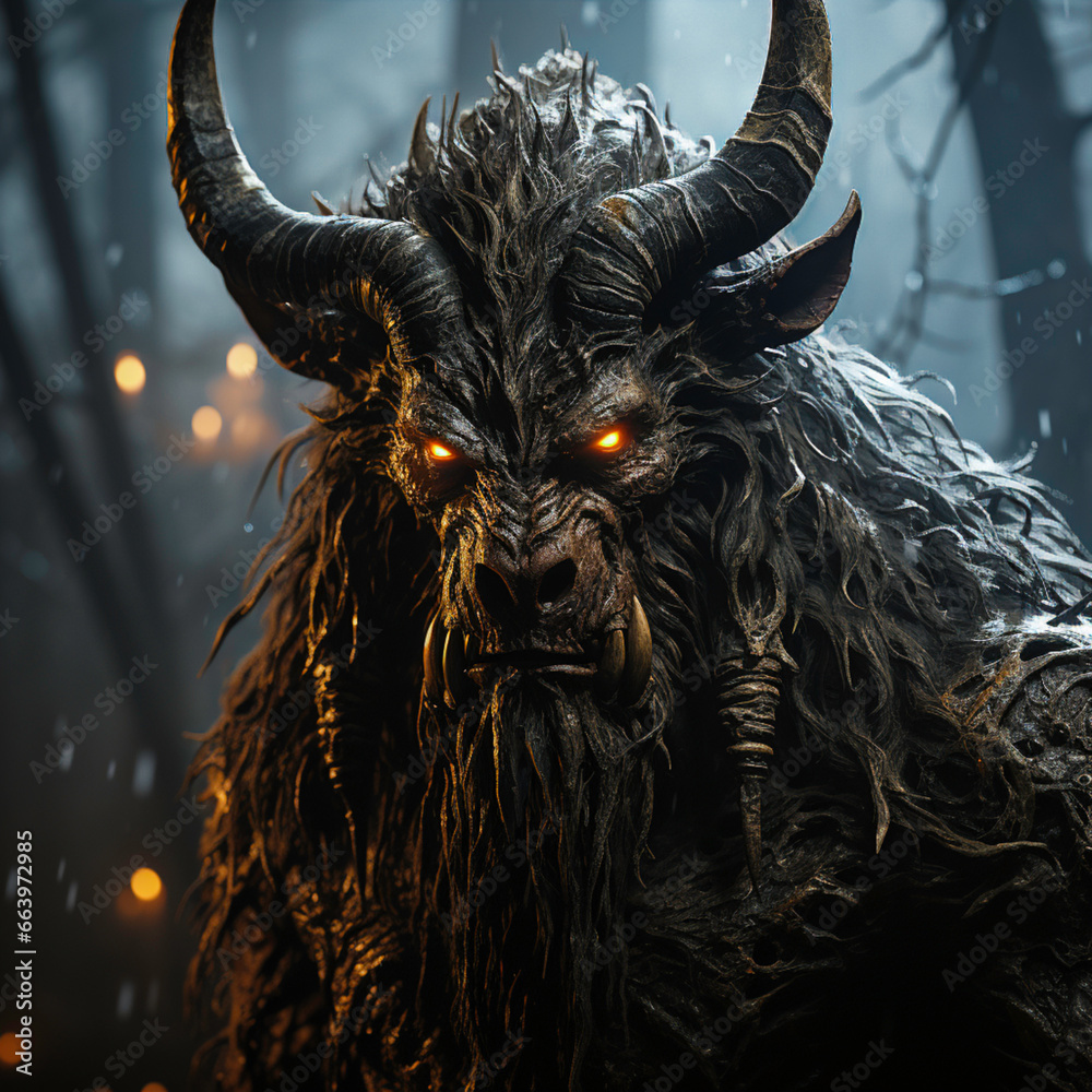 Obraz premium Krampus in a forest at night