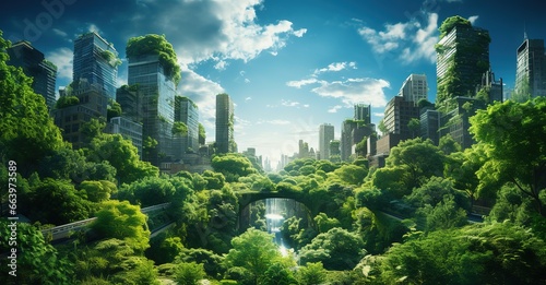 cityscape concept full of greenery  skyscrapers  parks and other artificial green spaces in an urban area. Green garden in a modern city.