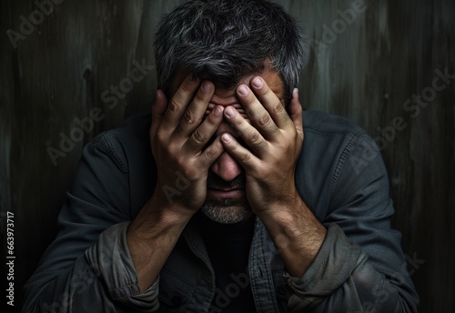 Portrait of a man covering his face with his hands © Яна Деменишина