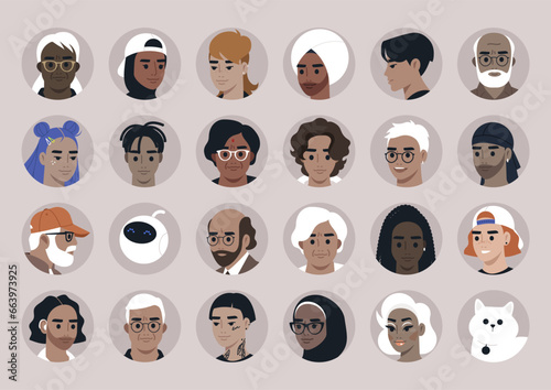 A collection of diverse avatars, embodying a range of ages, ethnic backgrounds, and cultural identities