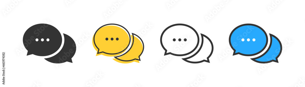 Chat icon set in trendy style. Speech bubble symbol. Online conversation, dialog, comment, talking. Outline, flat and colored style icon for web design. Vector illustration. - obrazy, fototapety, plakaty 