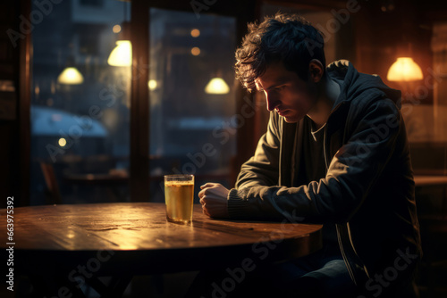 Sad man drink alone. AI generative