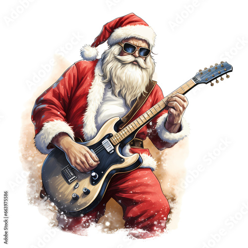 Santa Playing On An Electric Guitar Clipart