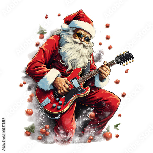 Santa Playing On An Electric Guitar Clipart