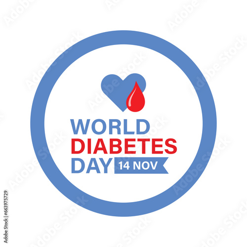 World Diabetes Day Awareness Poster - Circular Ring and Blood Drip Badge Vector