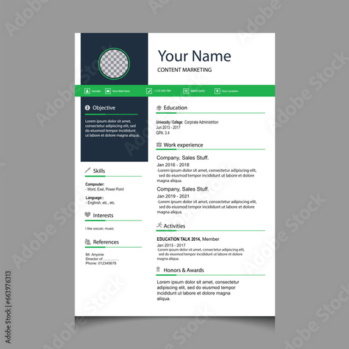 Infographic CV template. Classy employment interview minimalist sample simple applications resume creative vector illustration design. professional corporate curriculum vitae. 