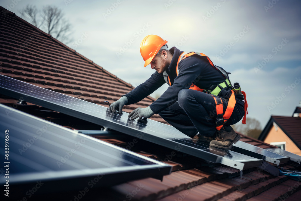custom made wallpaper toronto digitalSolar panel installer working in a roof