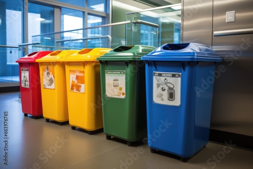 Waste separation bins indoors