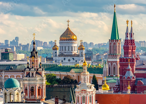 Wallpaper Mural Moscow cityscape with towers of Moscow Kremlin and Cathedral of Christ the Savio