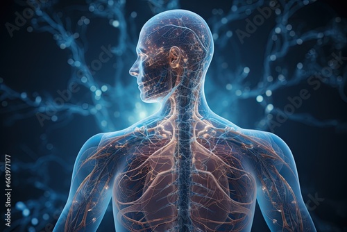 human body anatomy in blue, x-ray torso photo