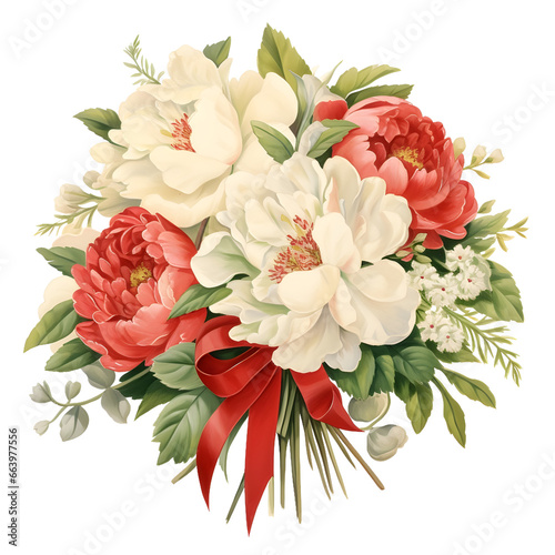 Red and White Peony Bouquet Watercolor Clipart  Retro Peony Illustration  Peonies PNG