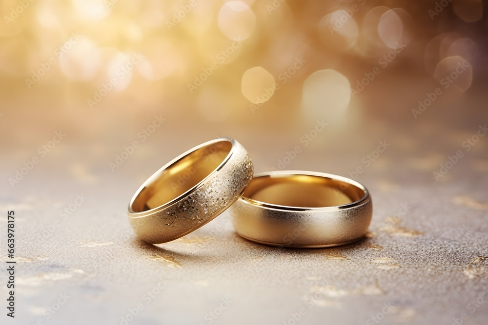 Two gold wedding ring on bokeh background. Two gold wedding ring on bokeh background.