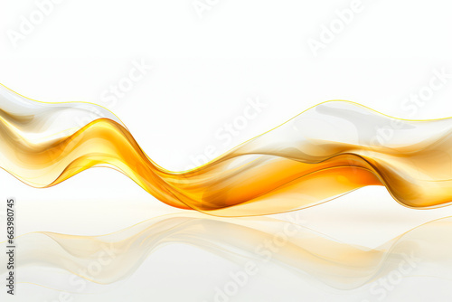 Yellow wave of liquid on white background with reflection.