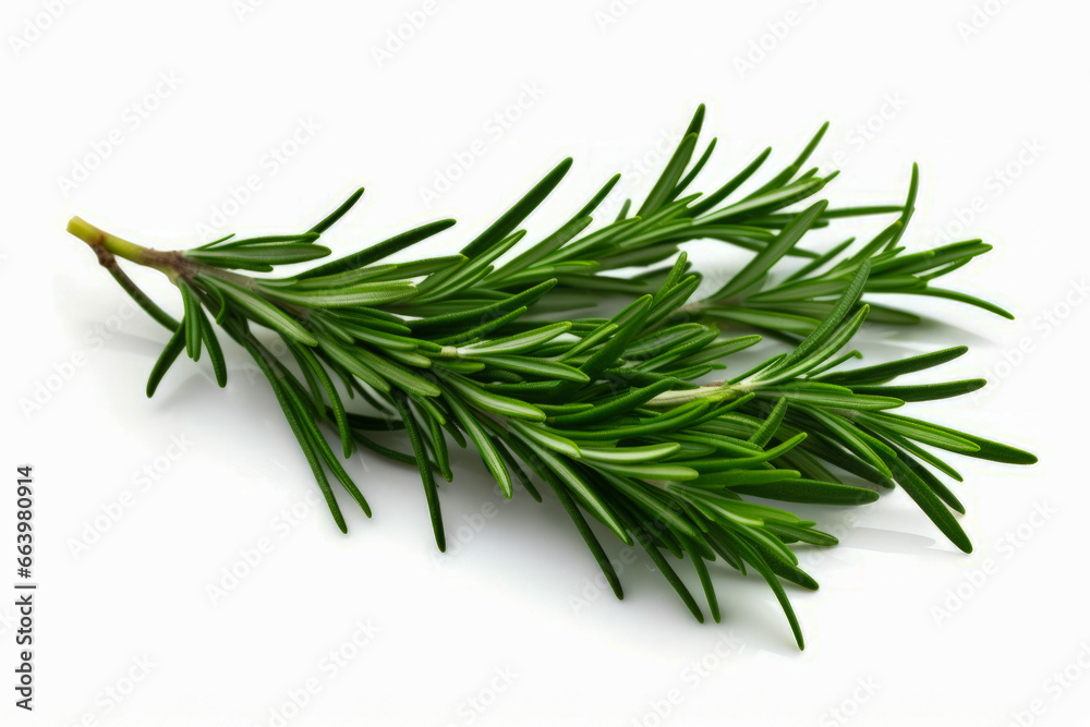 Fototapeta premium Branch of rosemary plant on white background with shadow.