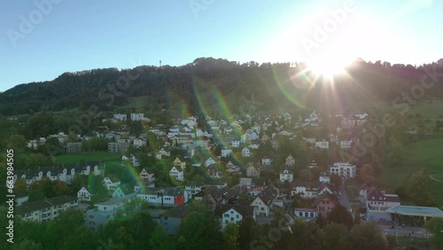 sunny evening zurich small town hill aerial panorama 4k switzerland photo