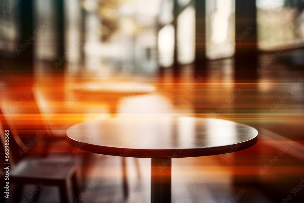 Warm toned wooden table against blurred city lights, an inviting display space with an urban evening ambiance. Warm toned wooden table against blurred city lights, an inviting display space with an urban evening ambiance.