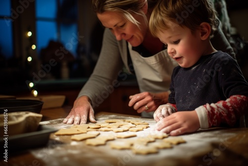 Mother and her son bonding while baking cookies together