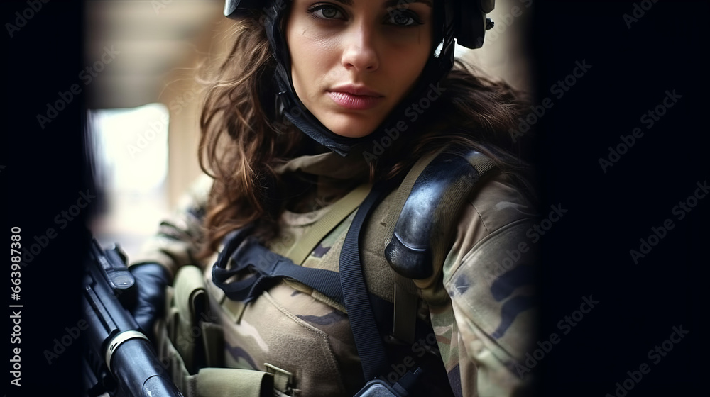Female soldien. A portrait of a woman serving in military.