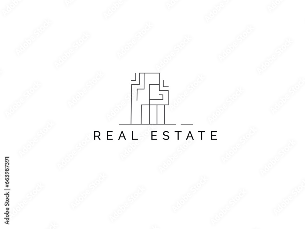 Vector building Real estate logo, element. Modern style Building icon isolated on white background. Line art design.