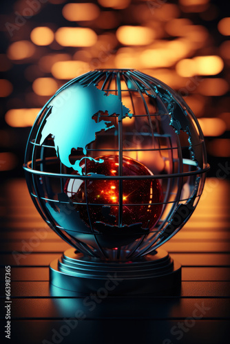 Global business, globe futuristic technology background
