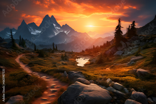 Stunning mountain landscape at sunset that ignites the desire for adventure